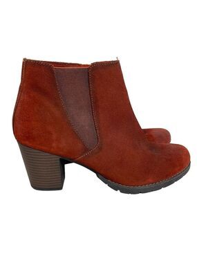 Clarks Womens Burnt Orange Booties 66864 Size 9 Heeled Boots Bohemian Suede